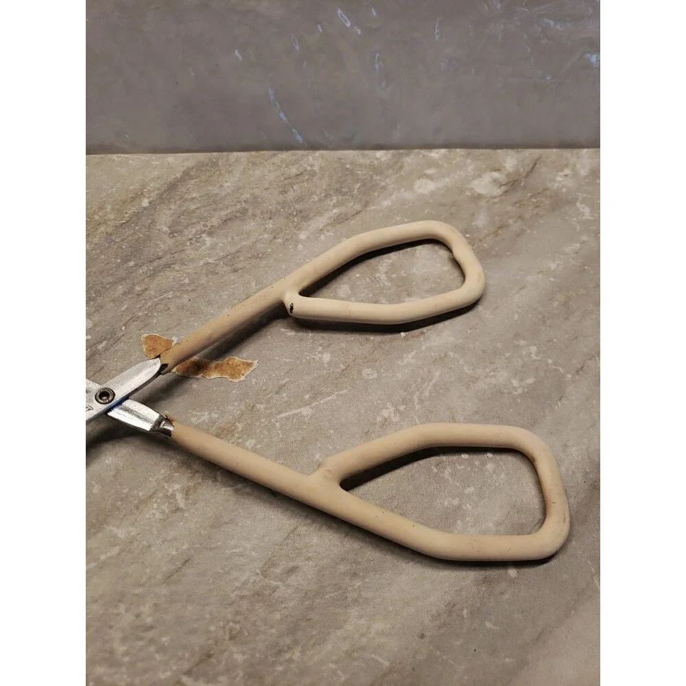 Vintage EKCO 10 Stainless Steel Kitchen Tongs Grippers, Ivory Rubber handle USA